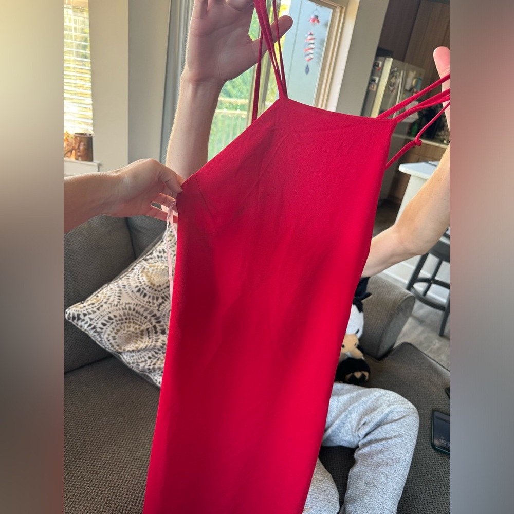 Red open back dress